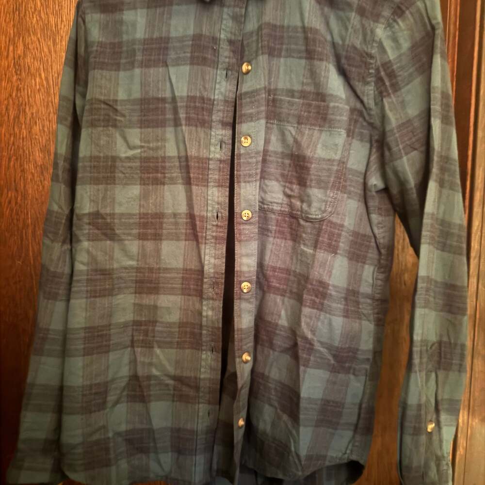 SO Women's Size Small Green and Navy Blue Cozy Flannel Button Down Plaid Shirt